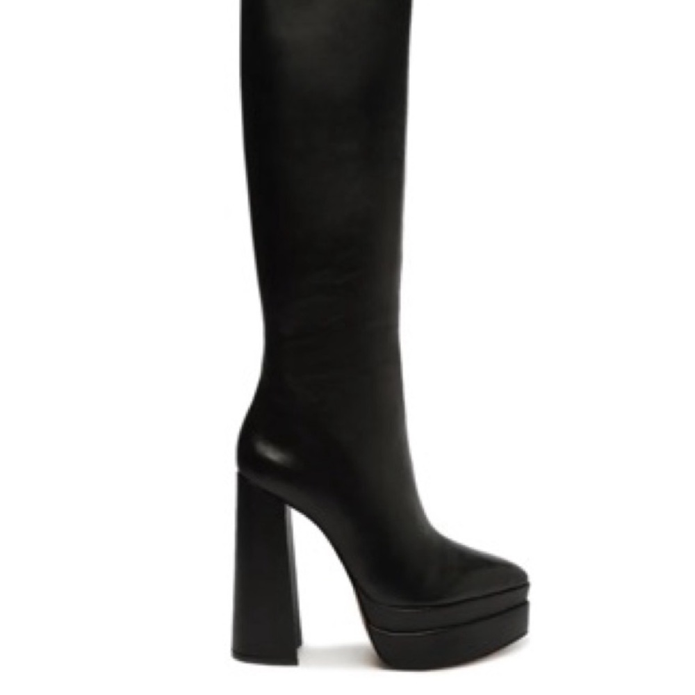 SCHUTZ Elysee Leather Platform Knee Boots - 7.5 / Black / Atanado Leather - Picture 2 of 7